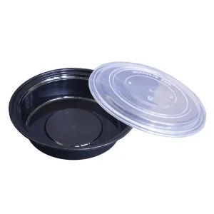 Round Black Plastic Salad Container Lid – 24 oz